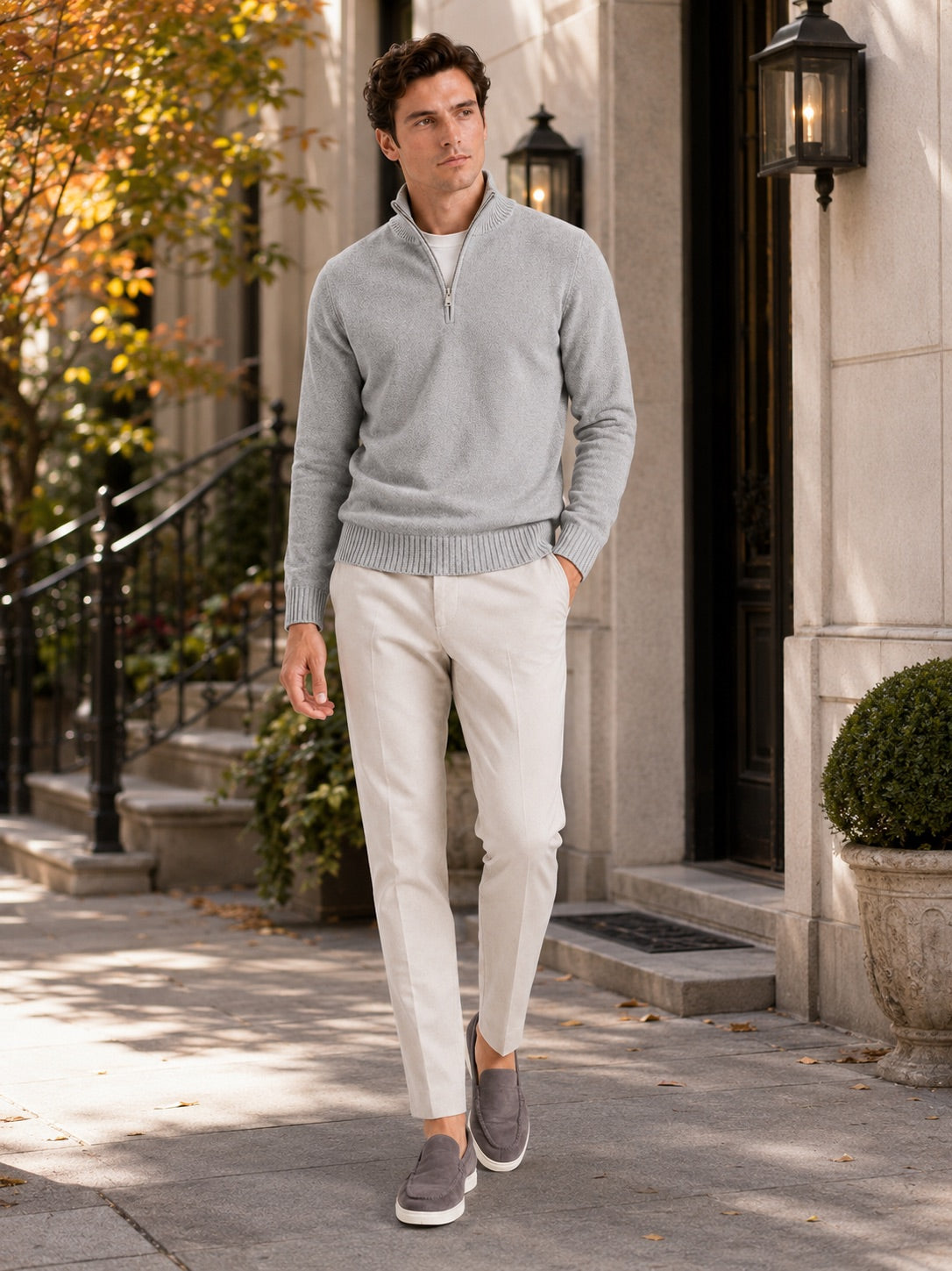 Men’s Half Zip Jumper Long Sleeve Solid Colour Knit Pullover for Autumn and Everyday Wear