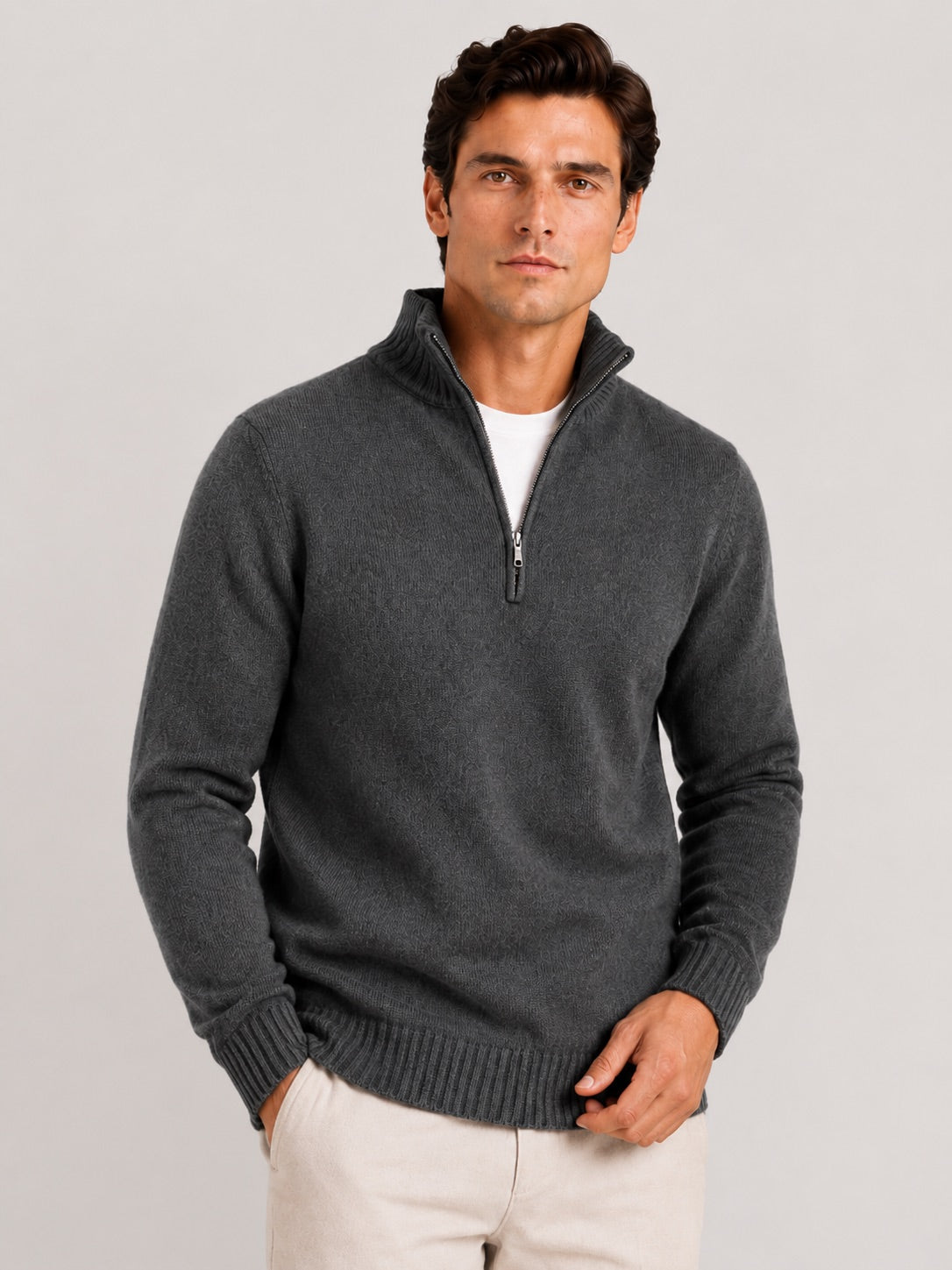Men’s Half Zip Jumper Long Sleeve Solid Colour Knit Pullover for Autumn and Everyday Wear