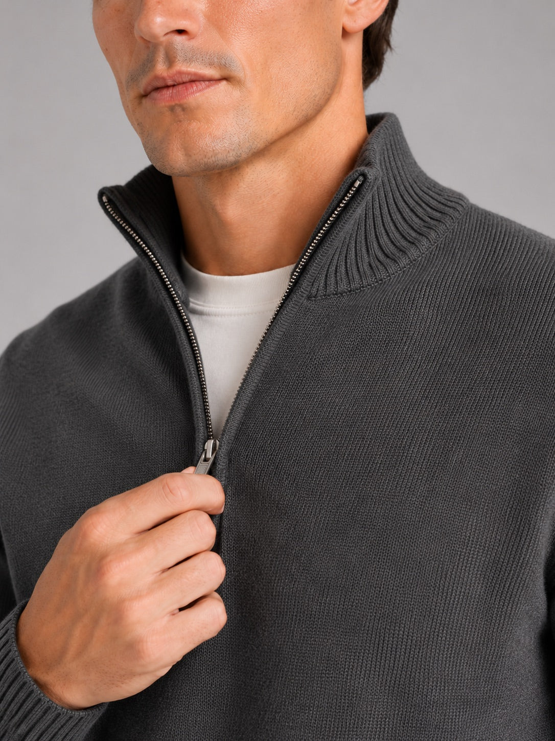 Men’s Half Zip Jumper Long Sleeve Solid Colour Knit Pullover for Autumn and Everyday Wear