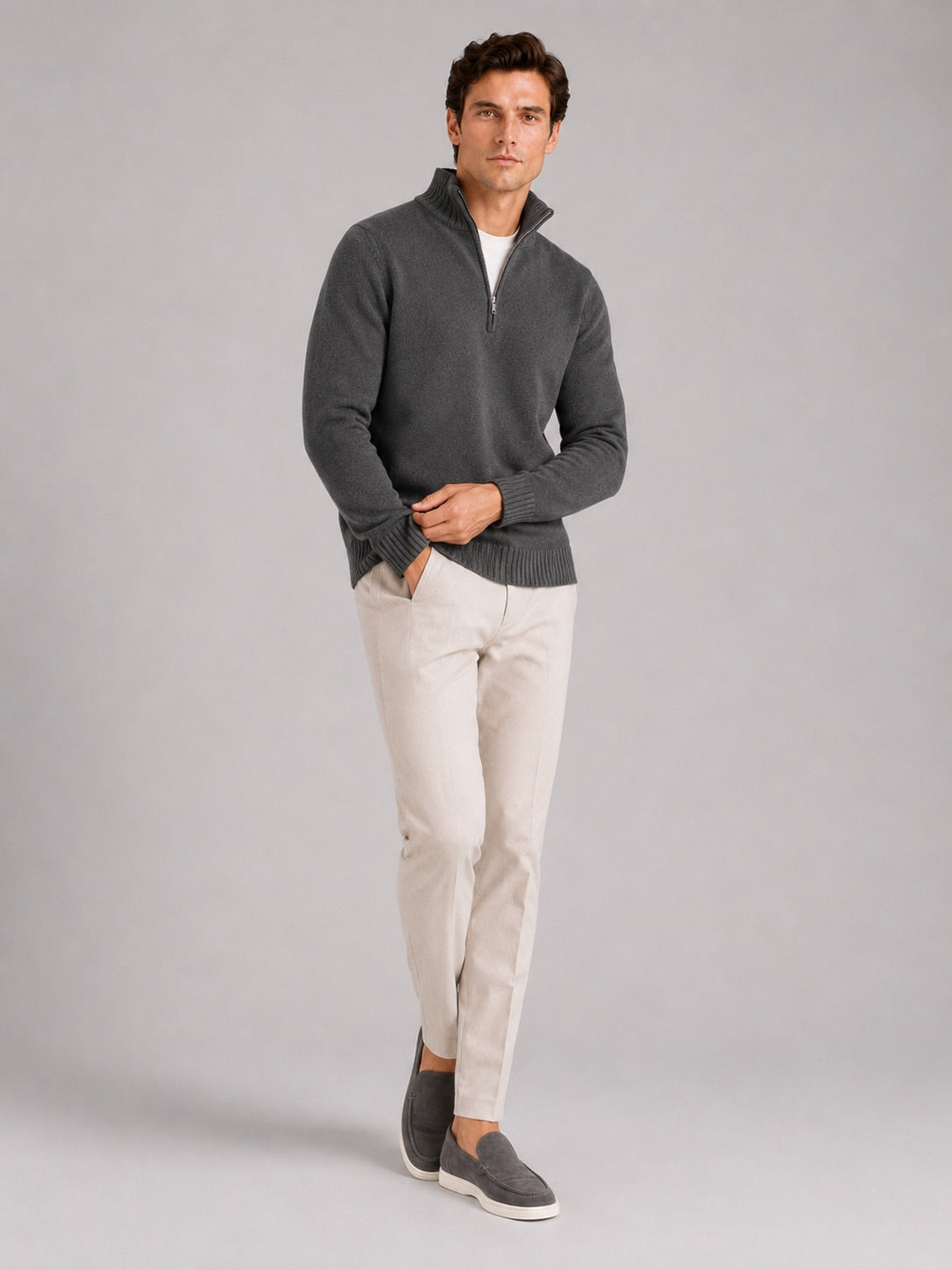 Men’s Half Zip Jumper Long Sleeve Solid Colour Knit Pullover for Autumn and Everyday Wear