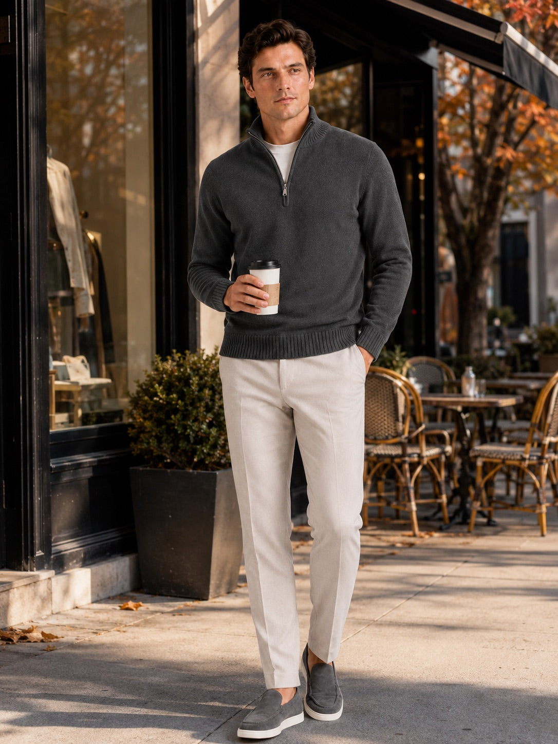 Men’s Half Zip Jumper Long Sleeve Solid Colour Knit Pullover for Autumn and Everyday Wear