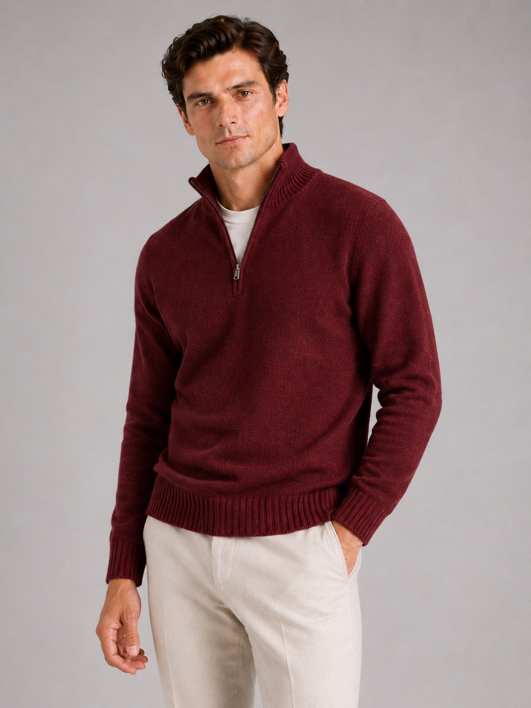 Men’s Half Zip Jumper Long Sleeve Solid Colour Knit Pullover for Autumn and Everyday Wear