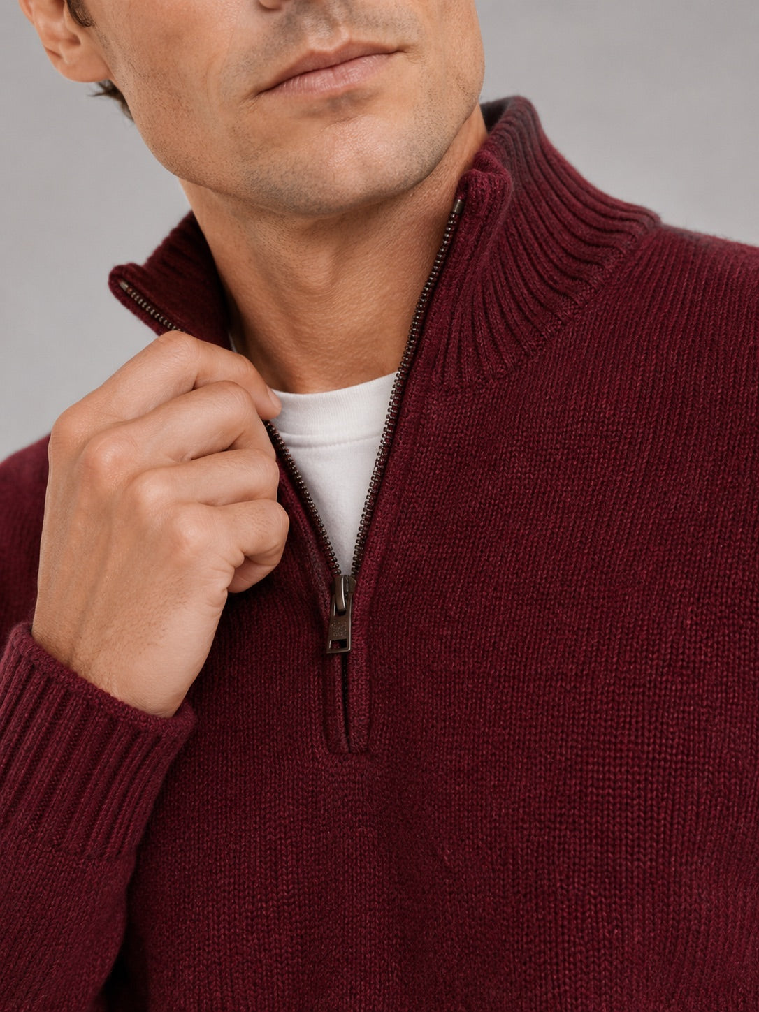 Men’s Half Zip Jumper Long Sleeve Solid Colour Knit Pullover for Autumn and Everyday Wear