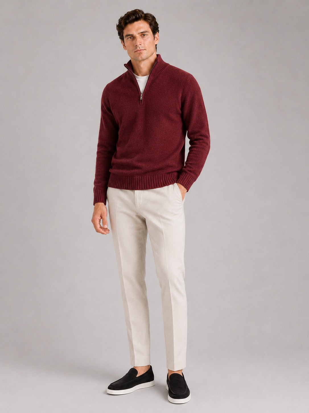 Men’s Half Zip Jumper Long Sleeve Solid Colour Knit Pullover for Autumn and Everyday Wear