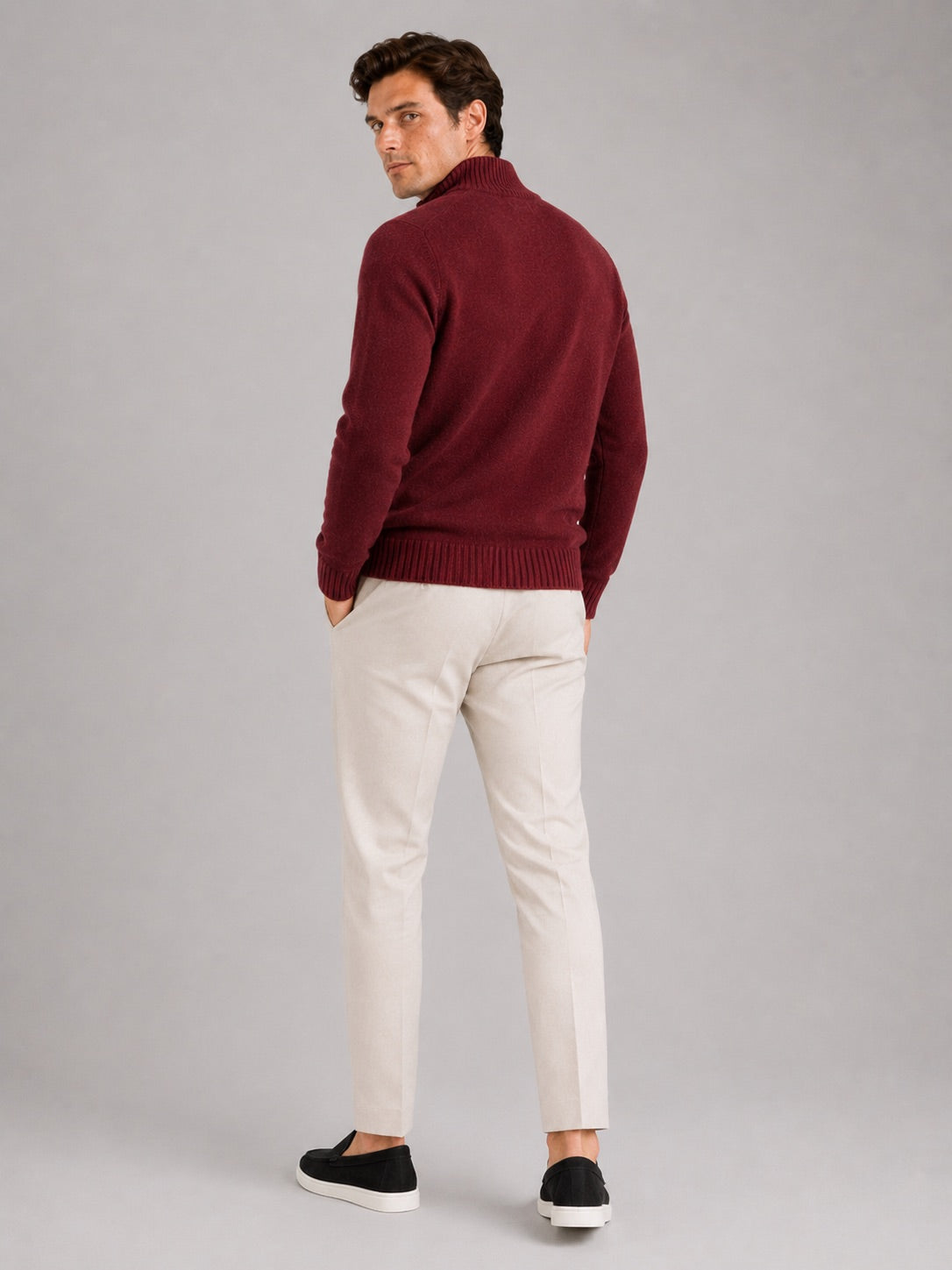 Men’s Half Zip Jumper Long Sleeve Solid Colour Knit Pullover for Autumn and Everyday Wear