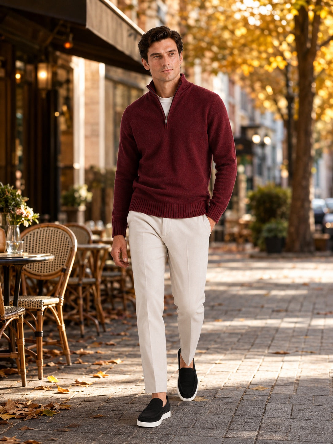 Men’s Half Zip Jumper Long Sleeve Solid Colour Knit Pullover for Autumn and Everyday Wear