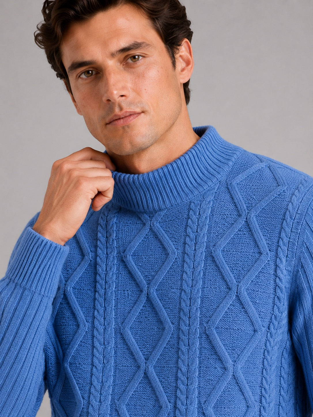 Men’s Cable Knit Mock Neck Jumper Jacquard Twist Texture Warm Autumn Winter Pullover for Business Casual and Everyday Wear