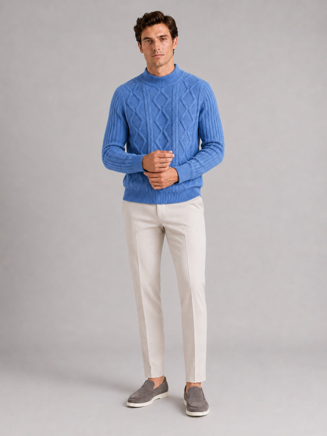Men’s Cable Knit Mock Neck Jumper Jacquard Twist Texture Warm Autumn Winter Pullover for Business Casual and Everyday Wear