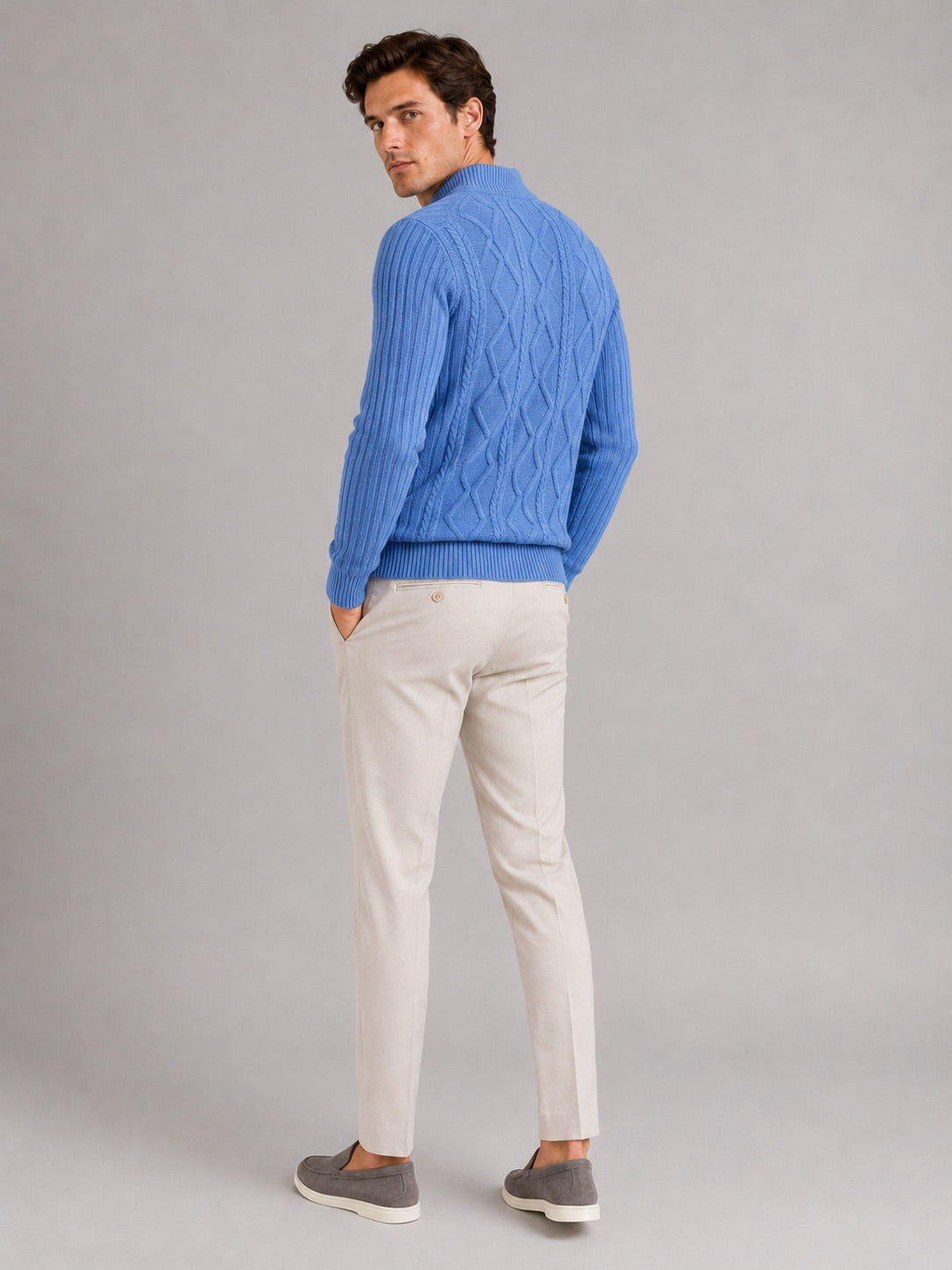 Men’s Cable Knit Mock Neck Jumper Jacquard Twist Texture Warm Autumn Winter Pullover for Business Casual and Everyday Wear