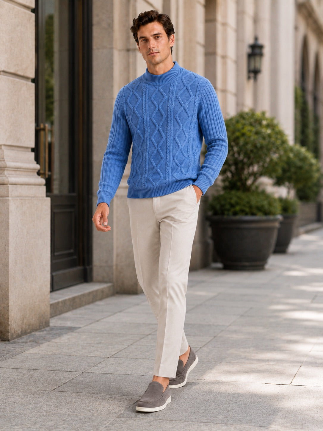 Men’s Cable Knit Mock Neck Jumper Jacquard Twist Texture Warm Autumn Winter Pullover for Business Casual and Everyday Wear