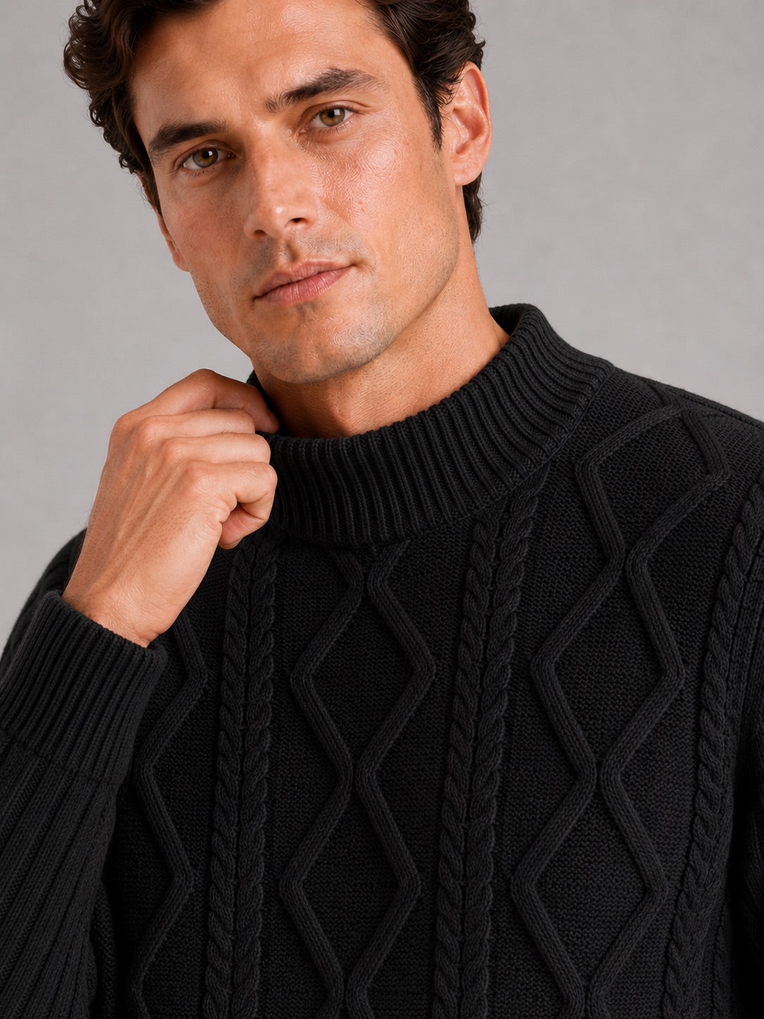 Men’s Cable Knit Mock Neck Jumper Jacquard Twist Texture Warm Autumn Winter Pullover for Business Casual and Everyday Wear