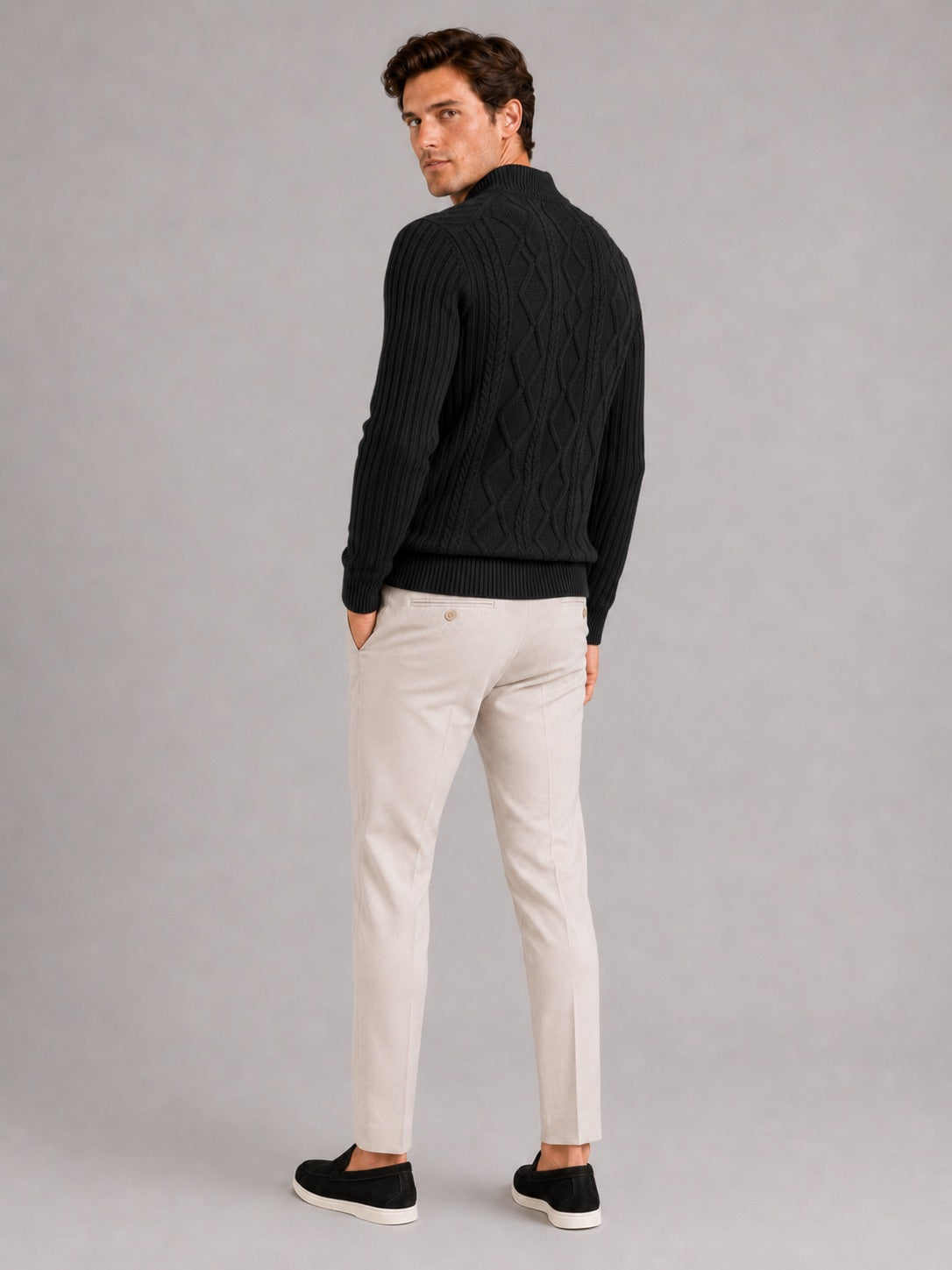 Men’s Cable Knit Mock Neck Jumper Jacquard Twist Texture Warm Autumn Winter Pullover for Business Casual and Everyday Wear