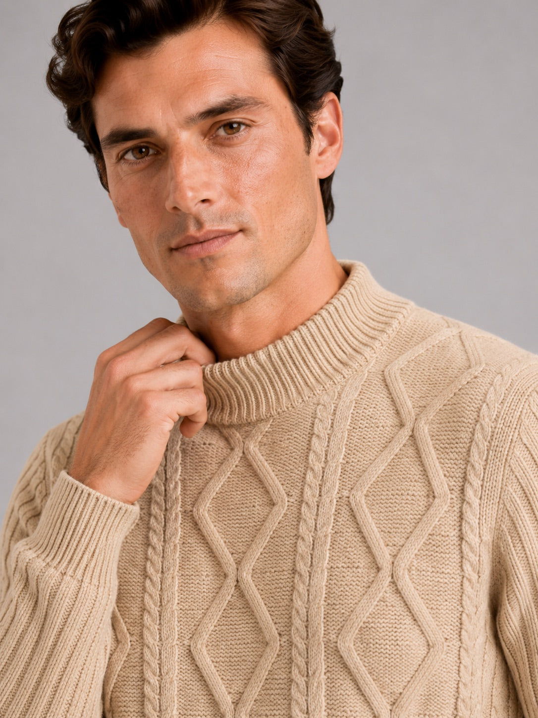 Men’s Cable Knit Mock Neck Jumper Jacquard Twist Texture Warm Autumn Winter Pullover for Business Casual and Everyday Wear