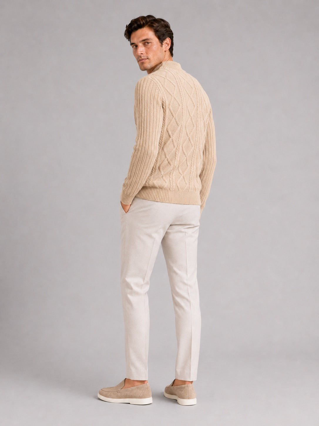 Men’s Cable Knit Mock Neck Jumper Jacquard Twist Texture Warm Autumn Winter Pullover for Business Casual and Everyday Wear