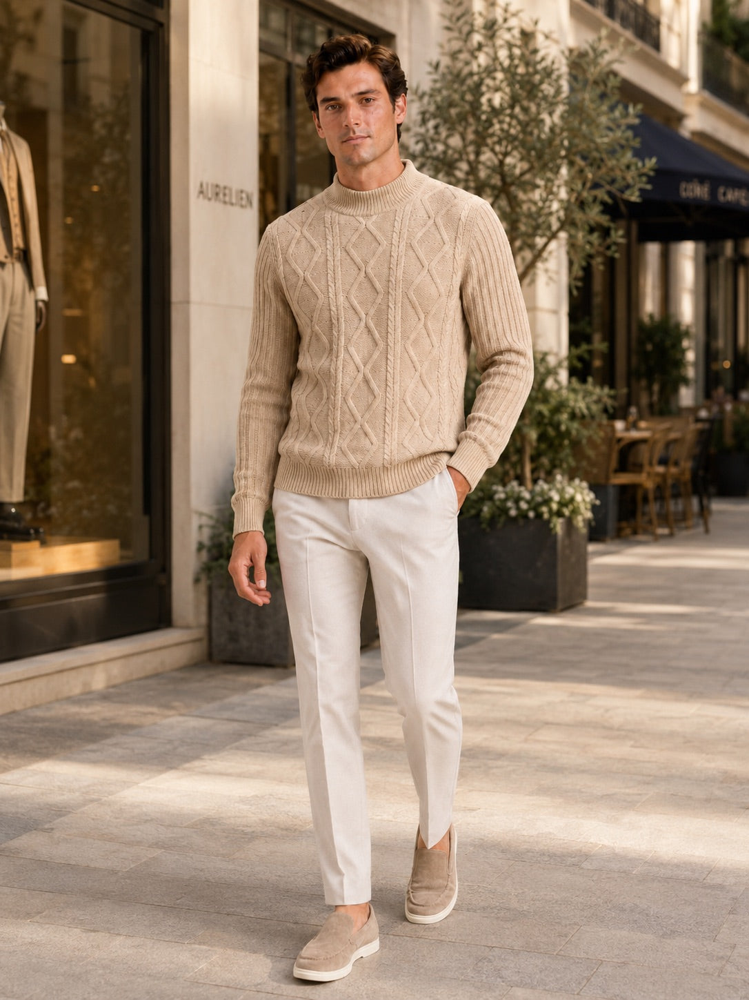 Men’s Cable Knit Mock Neck Jumper Jacquard Twist Texture Warm Autumn Winter Pullover for Business Casual and Everyday Wear