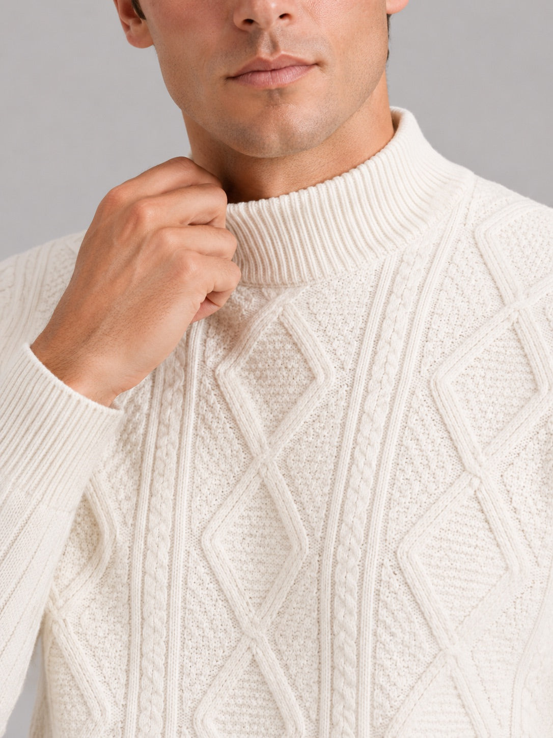 Men’s Cable Knit Mock Neck Jumper Jacquard Twist Texture Warm Autumn Winter Pullover for Business Casual and Everyday Wear