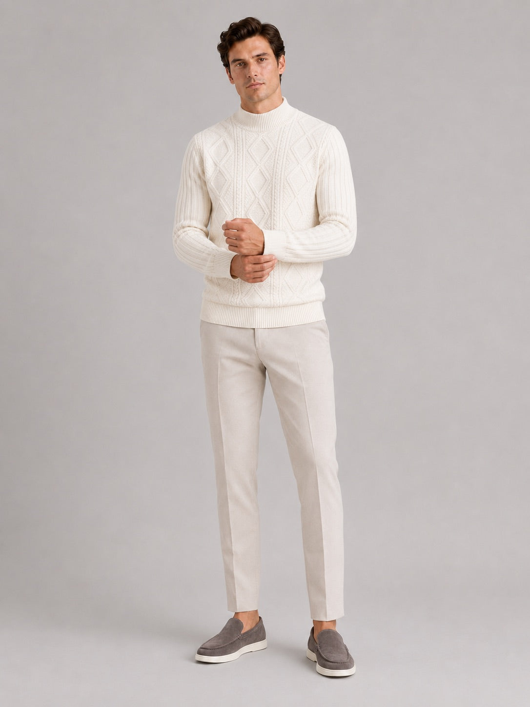 Men’s Cable Knit Mock Neck Jumper Jacquard Twist Texture Warm Autumn Winter Pullover for Business Casual and Everyday Wear