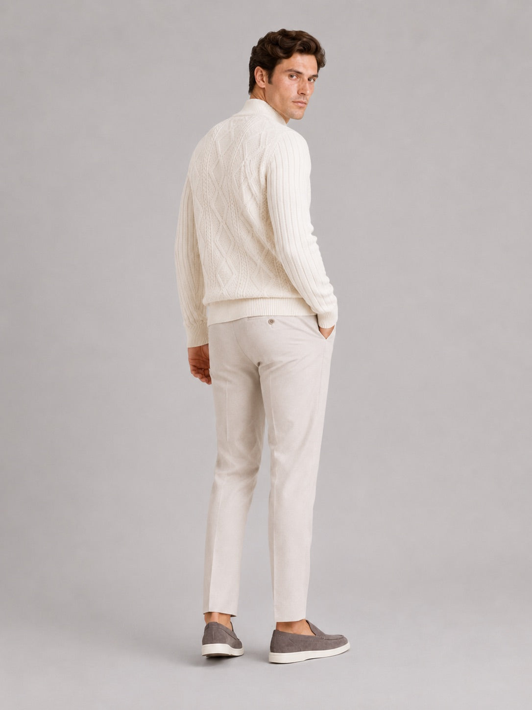 Men’s Cable Knit Mock Neck Jumper Jacquard Twist Texture Warm Autumn Winter Pullover for Business Casual and Everyday Wear