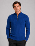 Men’s Cable Knit Pullover Jumper Mock Neck Quarter Zip Warm Autumn Winter Knitwear for Casual and Business Casual Wear