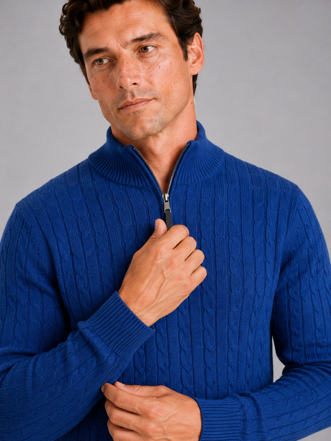 Men’s Cable Knit Pullover Jumper Mock Neck Quarter Zip Warm Autumn Winter Knitwear for Casual and Business Casual Wear