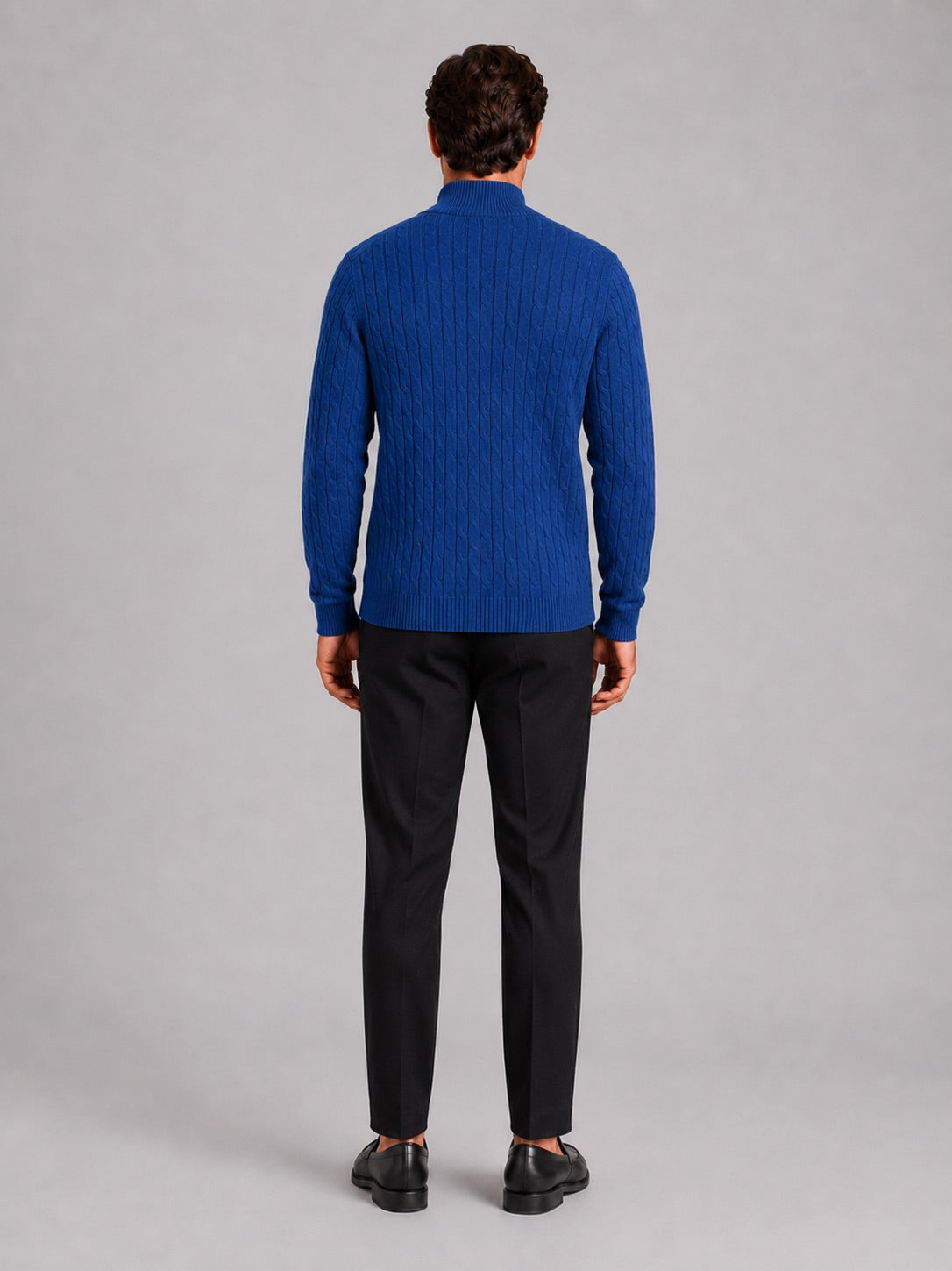 Men’s Cable Knit Pullover Jumper Mock Neck Quarter Zip Warm Autumn Winter Knitwear for Casual and Business Casual Wear