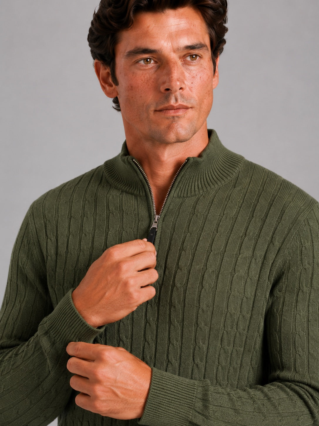 Men’s Cable Knit Pullover Jumper Mock Neck Quarter Zip Warm Autumn Winter Knitwear for Casual and Business Casual Wear