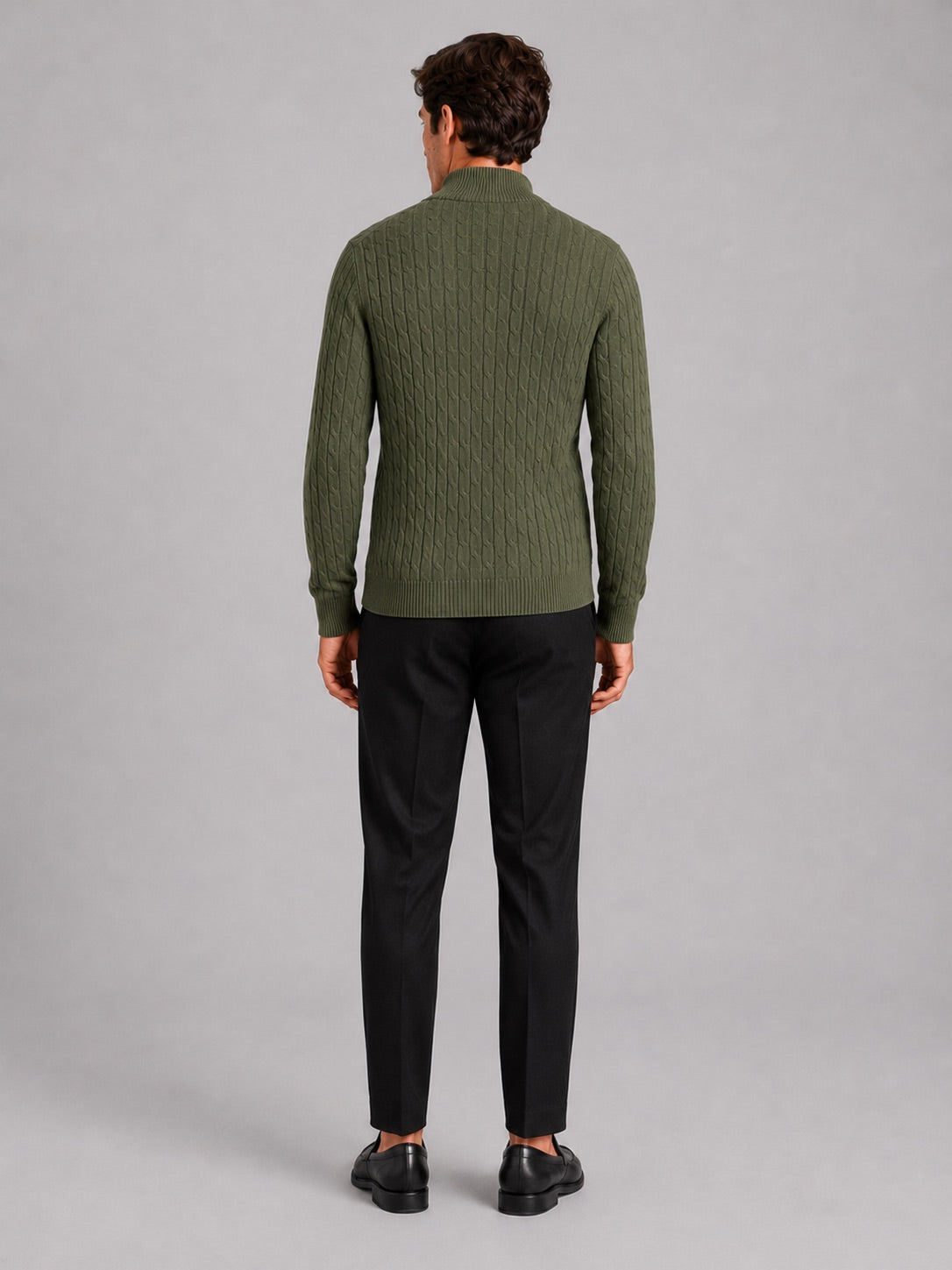 Men’s Cable Knit Pullover Jumper Mock Neck Quarter Zip Warm Autumn Winter Knitwear for Casual and Business Casual Wear