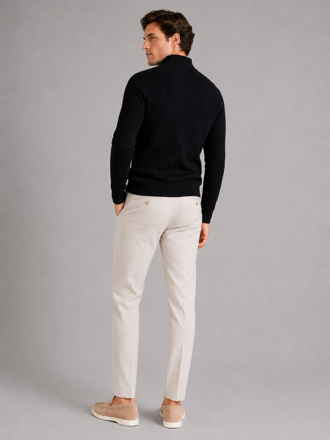 Men’s Cable Knit Pullover Jumper Mock Neck Quarter Zip Warm Autumn Winter Knitwear for Casual and Business Casual Wear