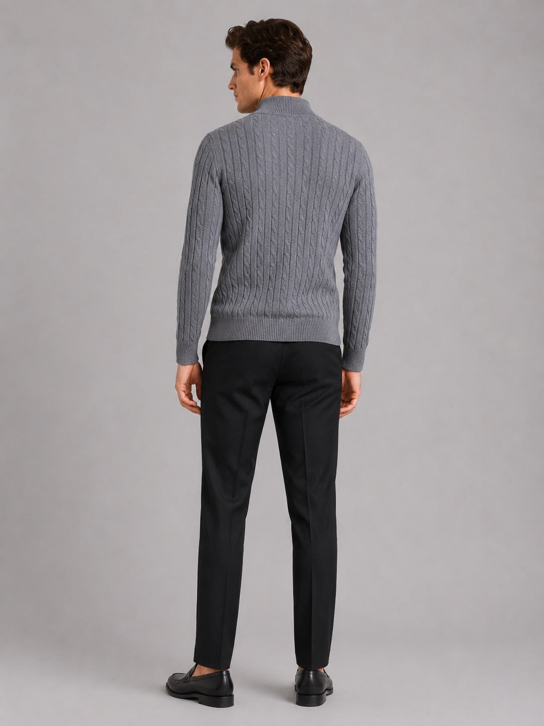 Men’s Cable Knit Pullover Jumper Mock Neck Quarter Zip Warm Autumn Winter Knitwear for Casual and Business Casual Wear