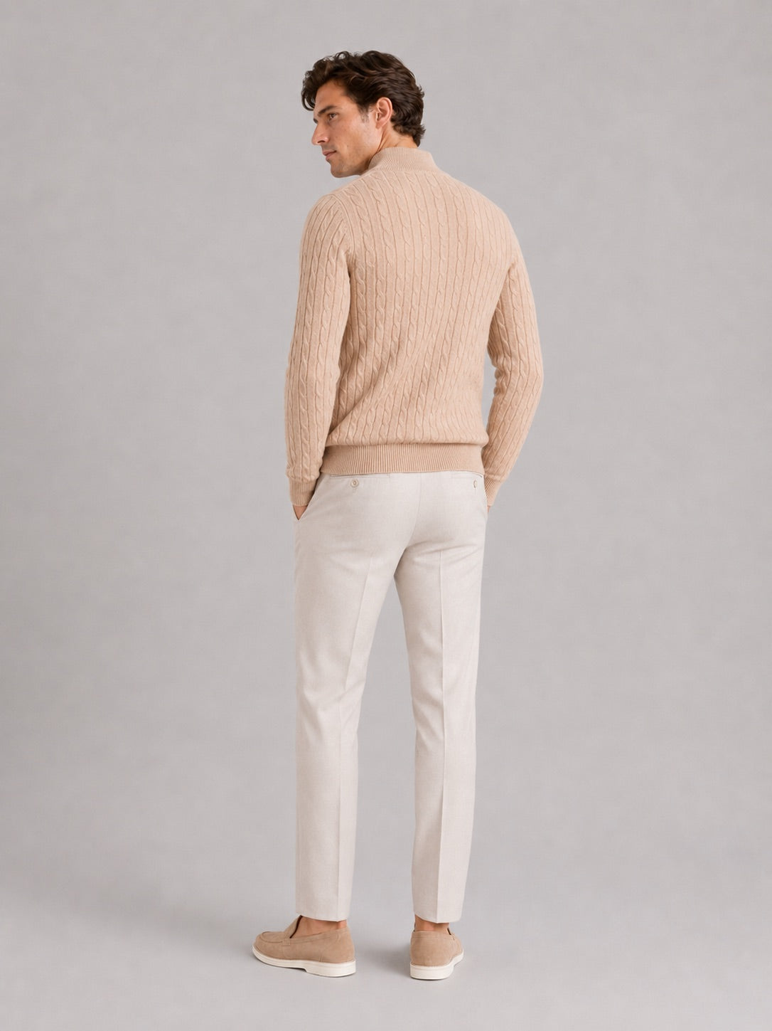 Men’s Cable Knit Pullover Jumper Mock Neck Quarter Zip Warm Autumn Winter Knitwear for Casual and Business Casual Wear