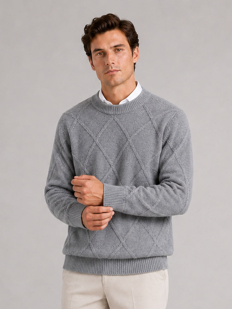 Men’s Cable Knit Jumper Crew Neck Loose Fit Warm Autumn Winter Pullover for Casual and Everyday Wear