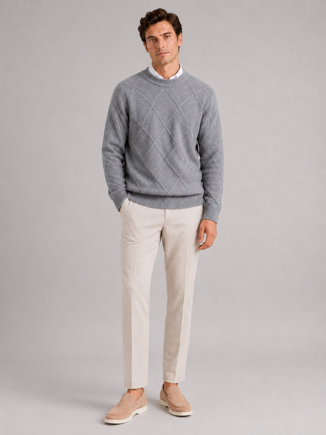 Men’s Cable Knit Jumper Crew Neck Loose Fit Warm Autumn Winter Pullover for Casual and Everyday Wear