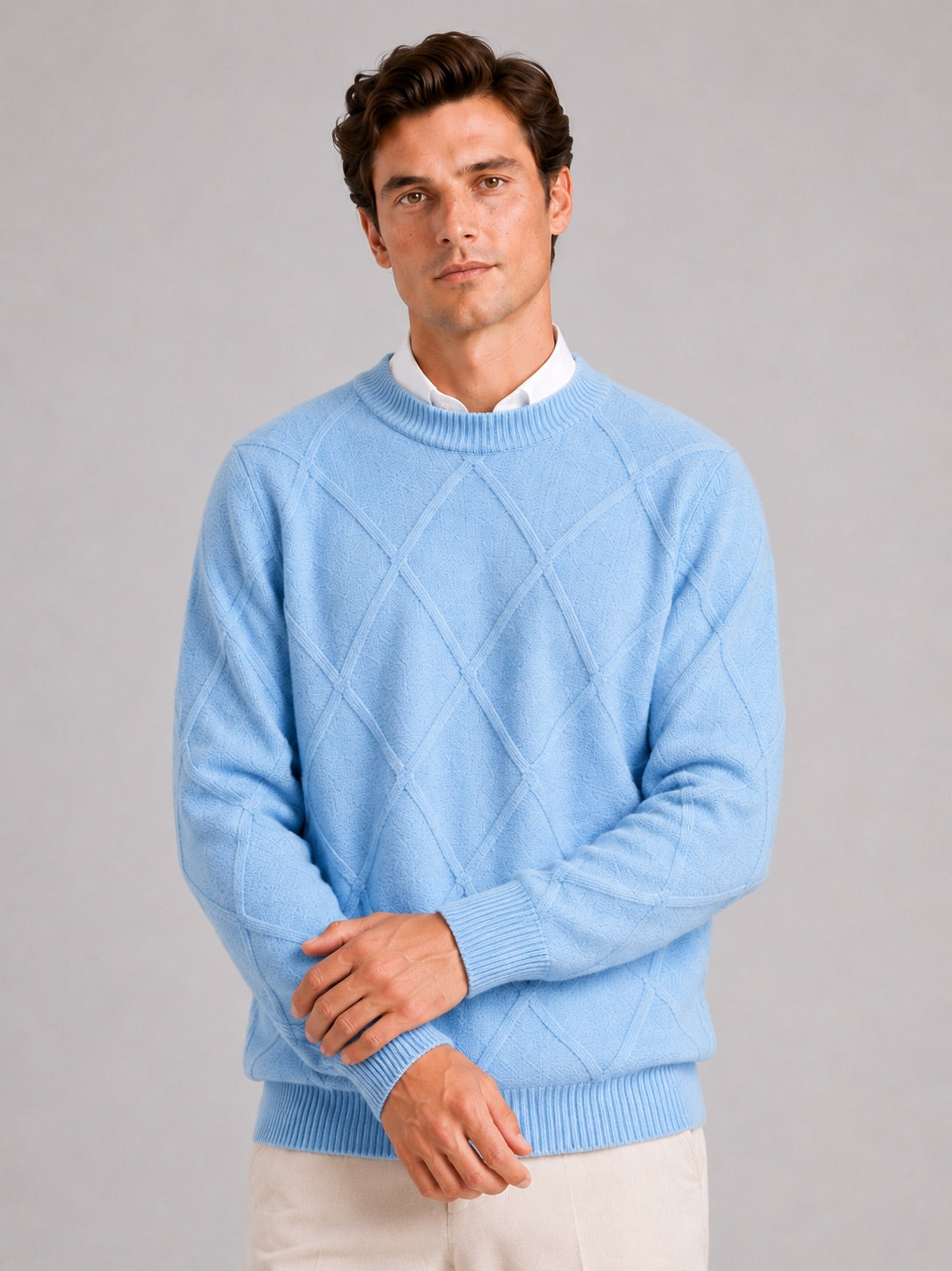 Men’s Cable Knit Jumper Crew Neck Loose Fit Warm Autumn Winter Pullover for Casual and Everyday Wear