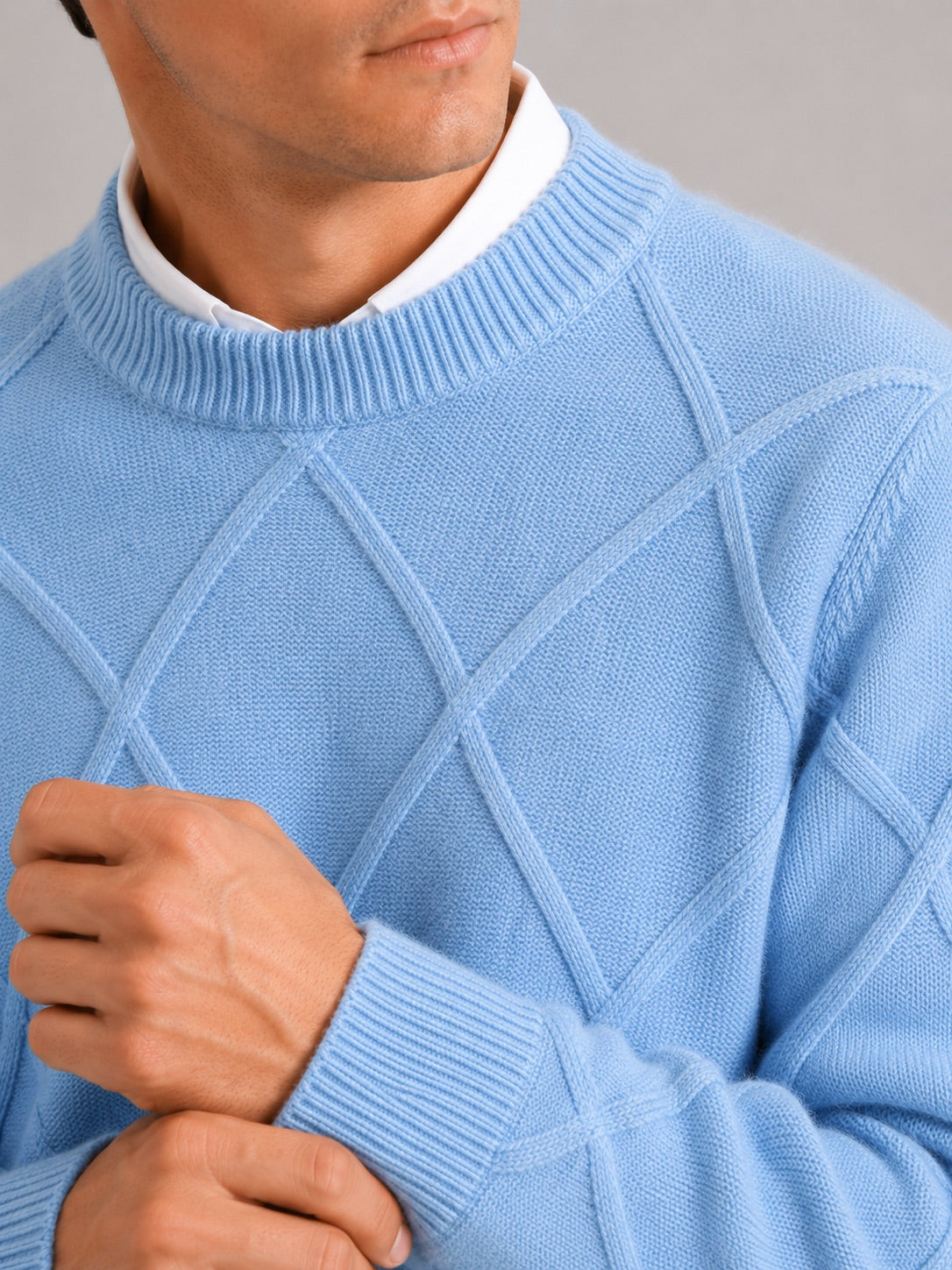 Men’s Cable Knit Jumper Crew Neck Loose Fit Warm Autumn Winter Pullover for Casual and Everyday Wear