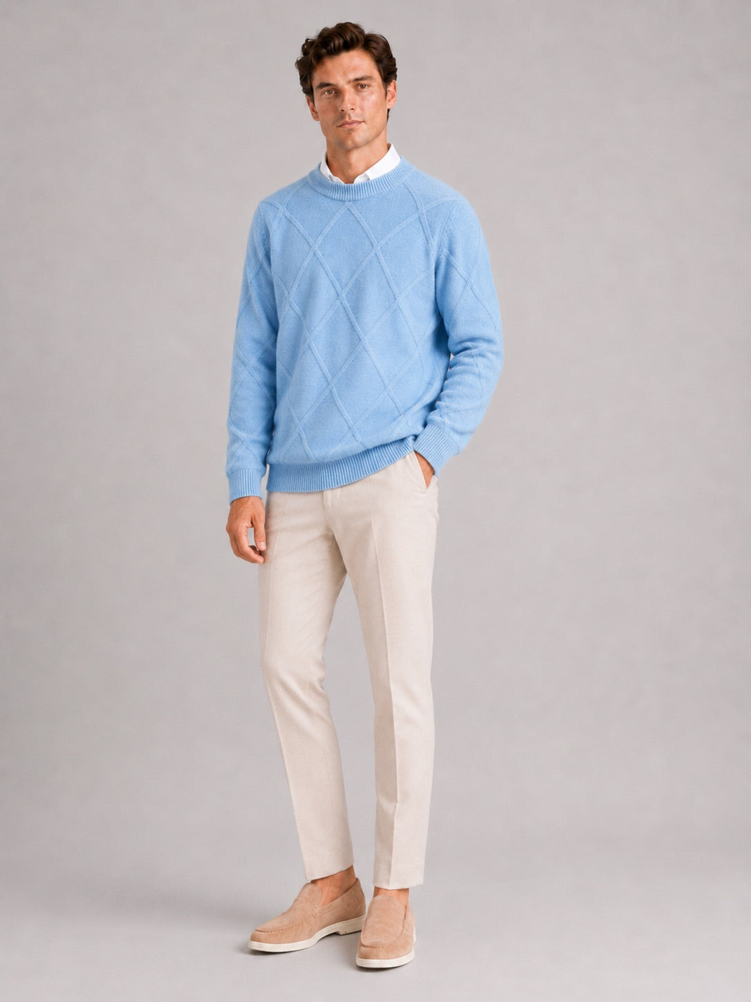 Men’s Cable Knit Jumper Crew Neck Loose Fit Warm Autumn Winter Pullover for Casual and Everyday Wear