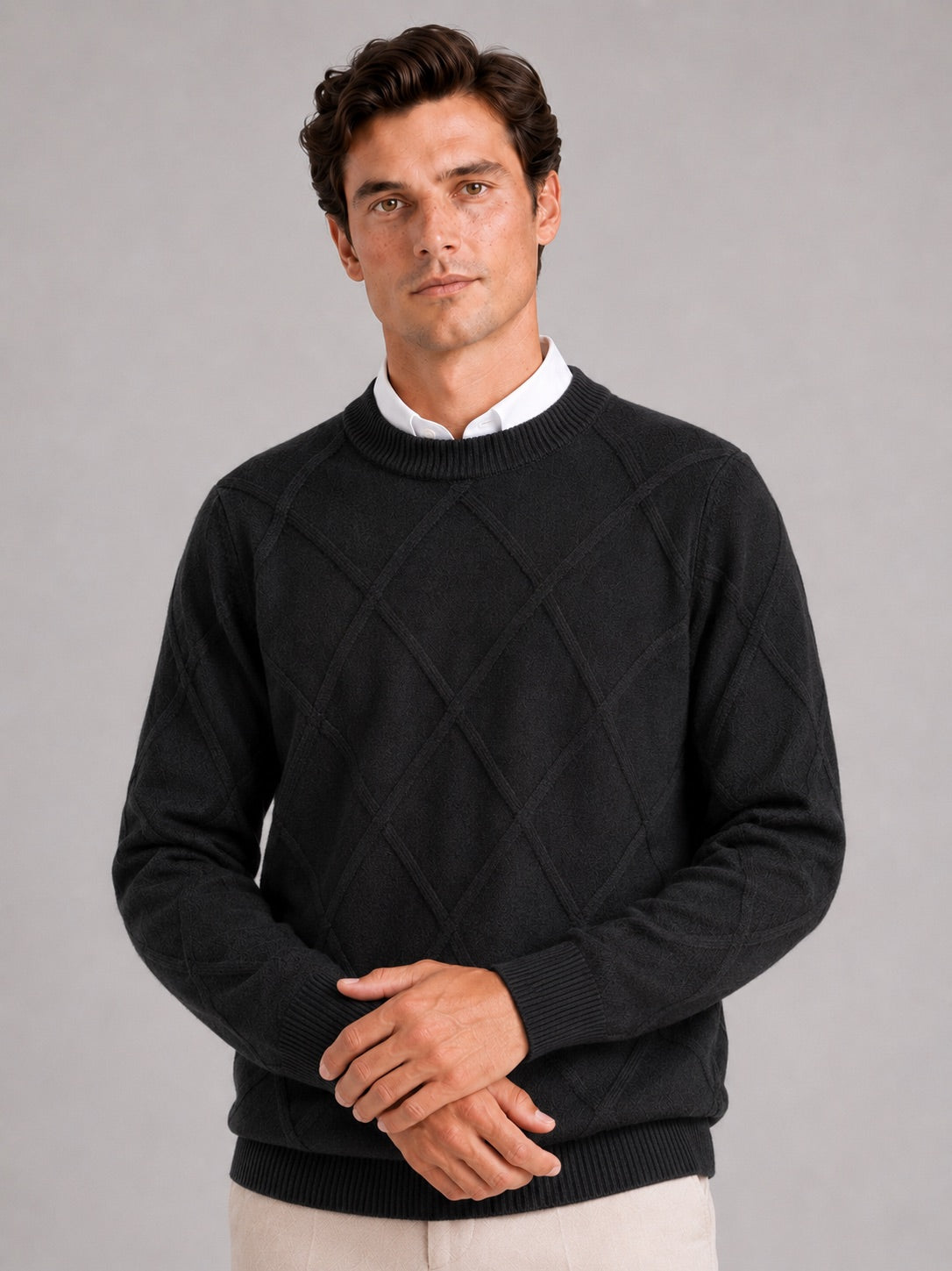 Men’s Cable Knit Jumper Crew Neck Loose Fit Warm Autumn Winter Pullover for Casual and Everyday Wear