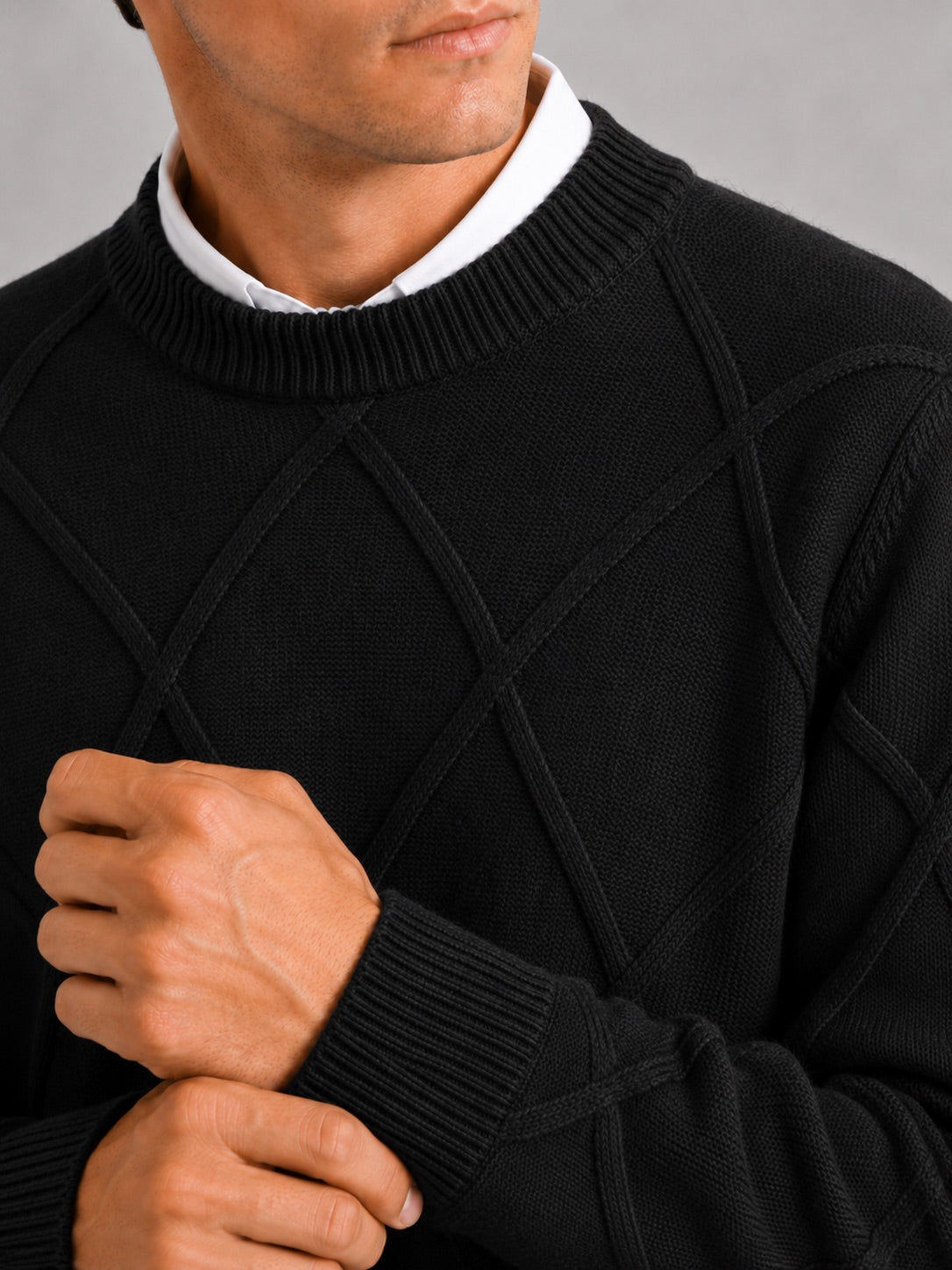Men’s Cable Knit Jumper Crew Neck Loose Fit Warm Autumn Winter Pullover for Casual and Everyday Wear