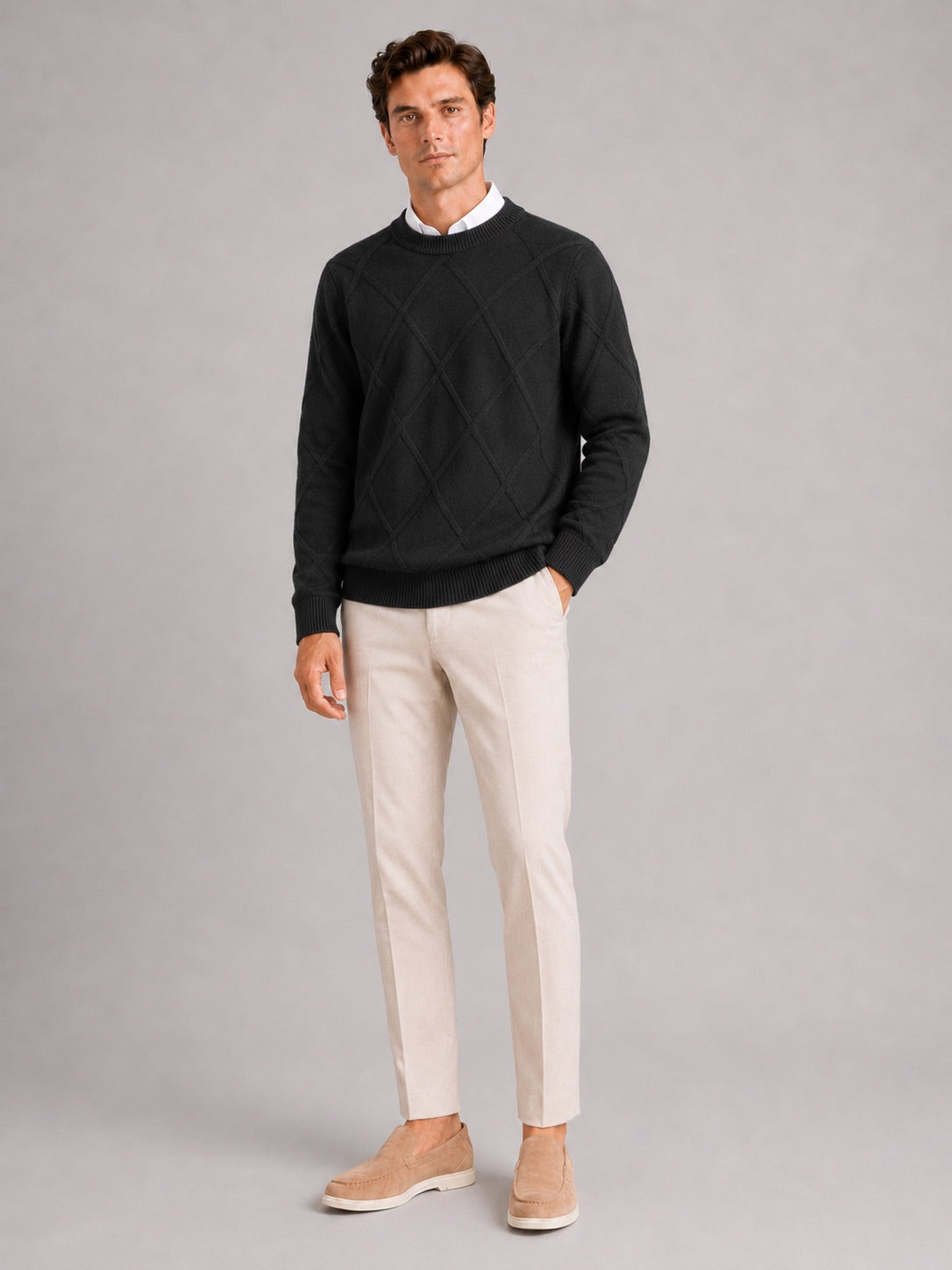 Men’s Cable Knit Jumper Crew Neck Loose Fit Warm Autumn Winter Pullover for Casual and Everyday Wear