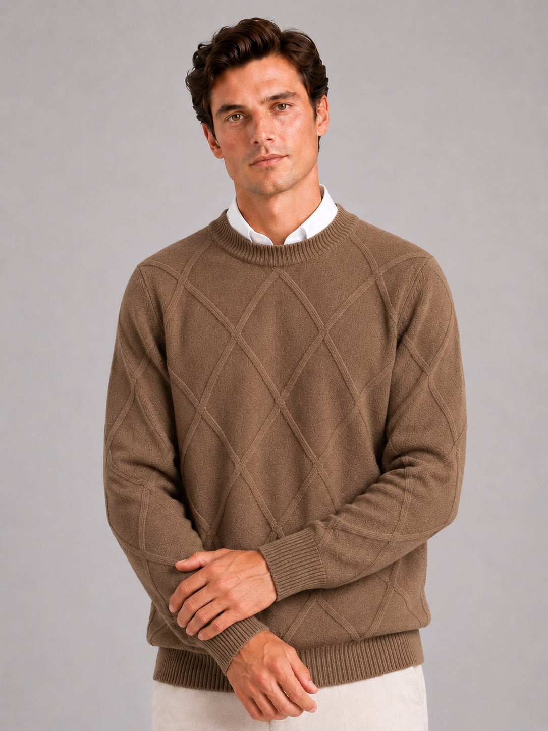 Men’s Cable Knit Jumper Crew Neck Loose Fit Warm Autumn Winter Pullover for Casual and Everyday Wear
