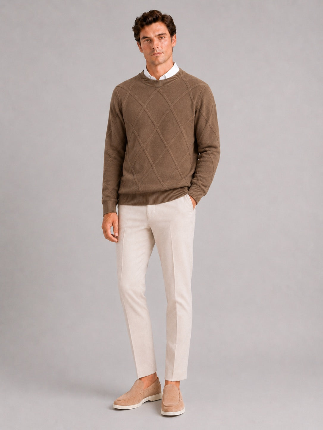 Men’s Cable Knit Jumper Crew Neck Loose Fit Warm Autumn Winter Pullover for Casual and Everyday Wear