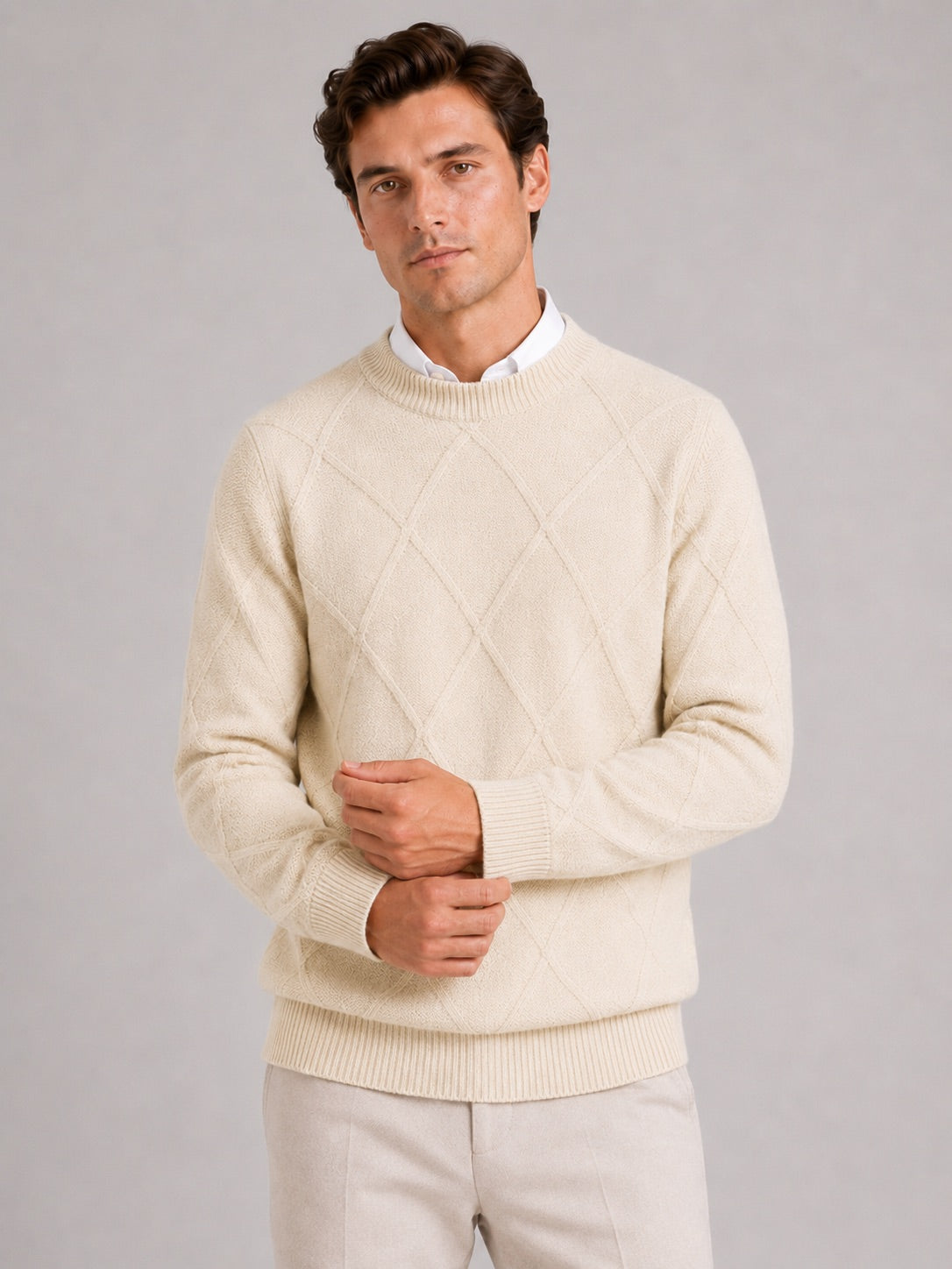 Men’s Cable Knit Jumper Crew Neck Loose Fit Warm Autumn Winter Pullover for Casual and Everyday Wear