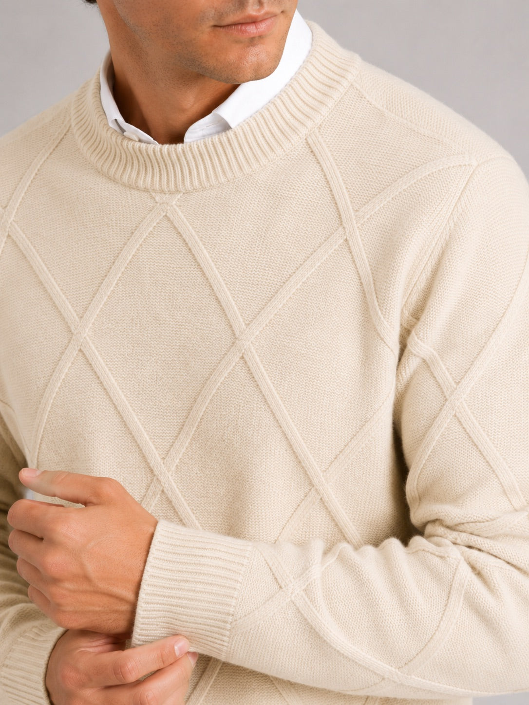 Men’s Cable Knit Jumper Crew Neck Loose Fit Warm Autumn Winter Pullover for Casual and Everyday Wear