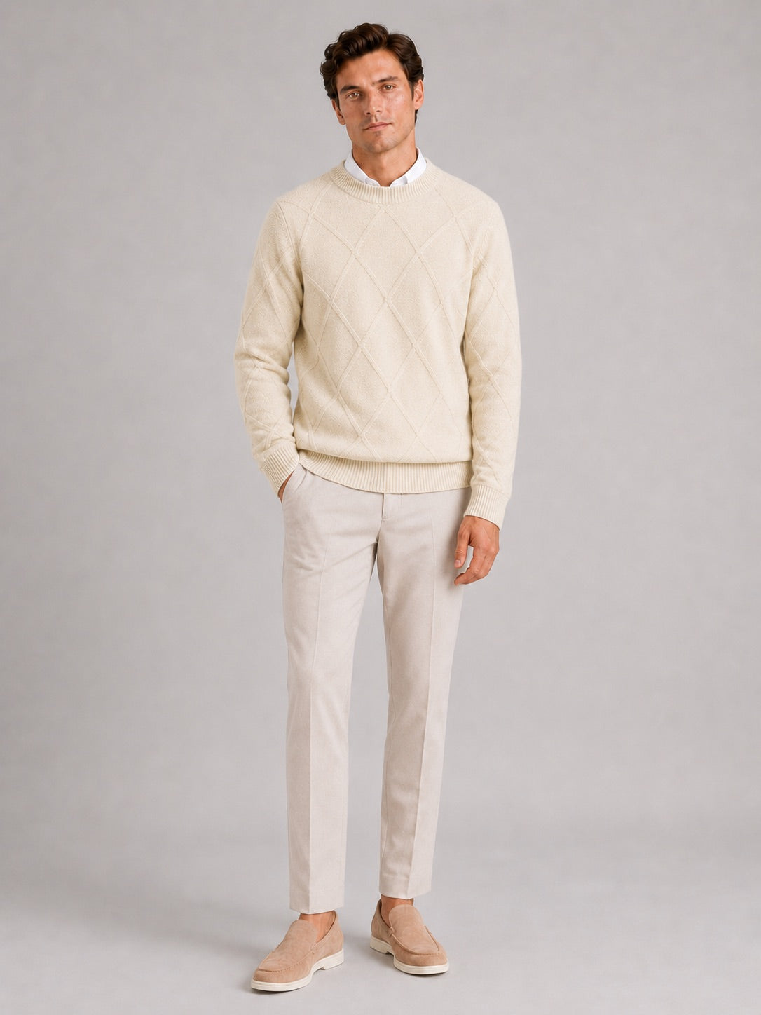 Men’s Cable Knit Jumper Crew Neck Loose Fit Warm Autumn Winter Pullover for Casual and Everyday Wear