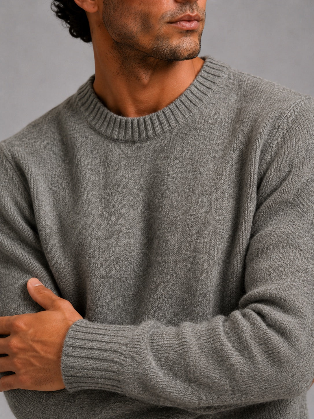 Men’s Crew Neck Wool Knit Jumper Thick Loose Fit Autumn Winter Pullover for Casual and Everyday Wear