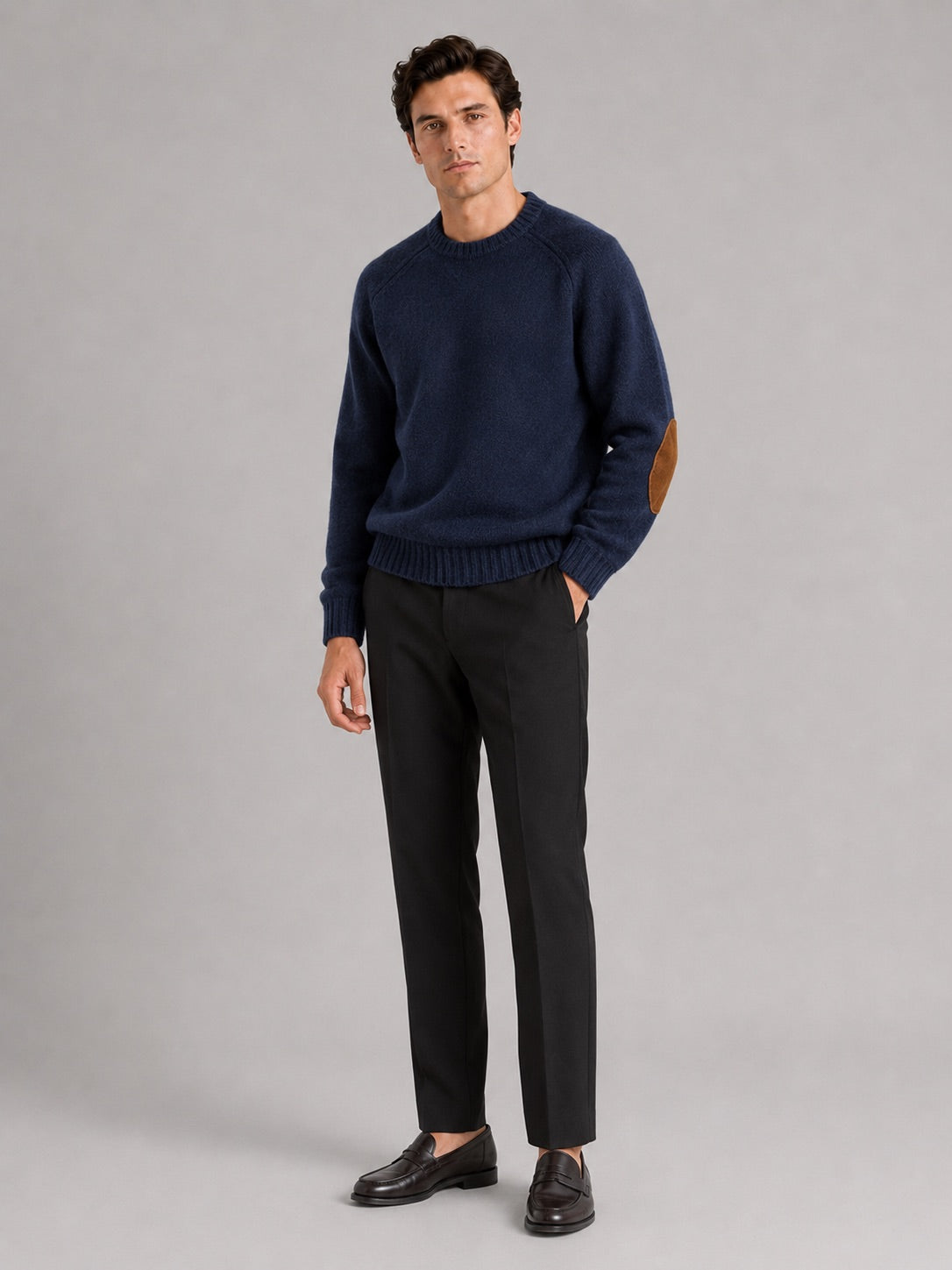 Men’s Crew Neck Wool Knit Jumper Thick Loose Fit Autumn Winter Pullover for Casual and Everyday Wear