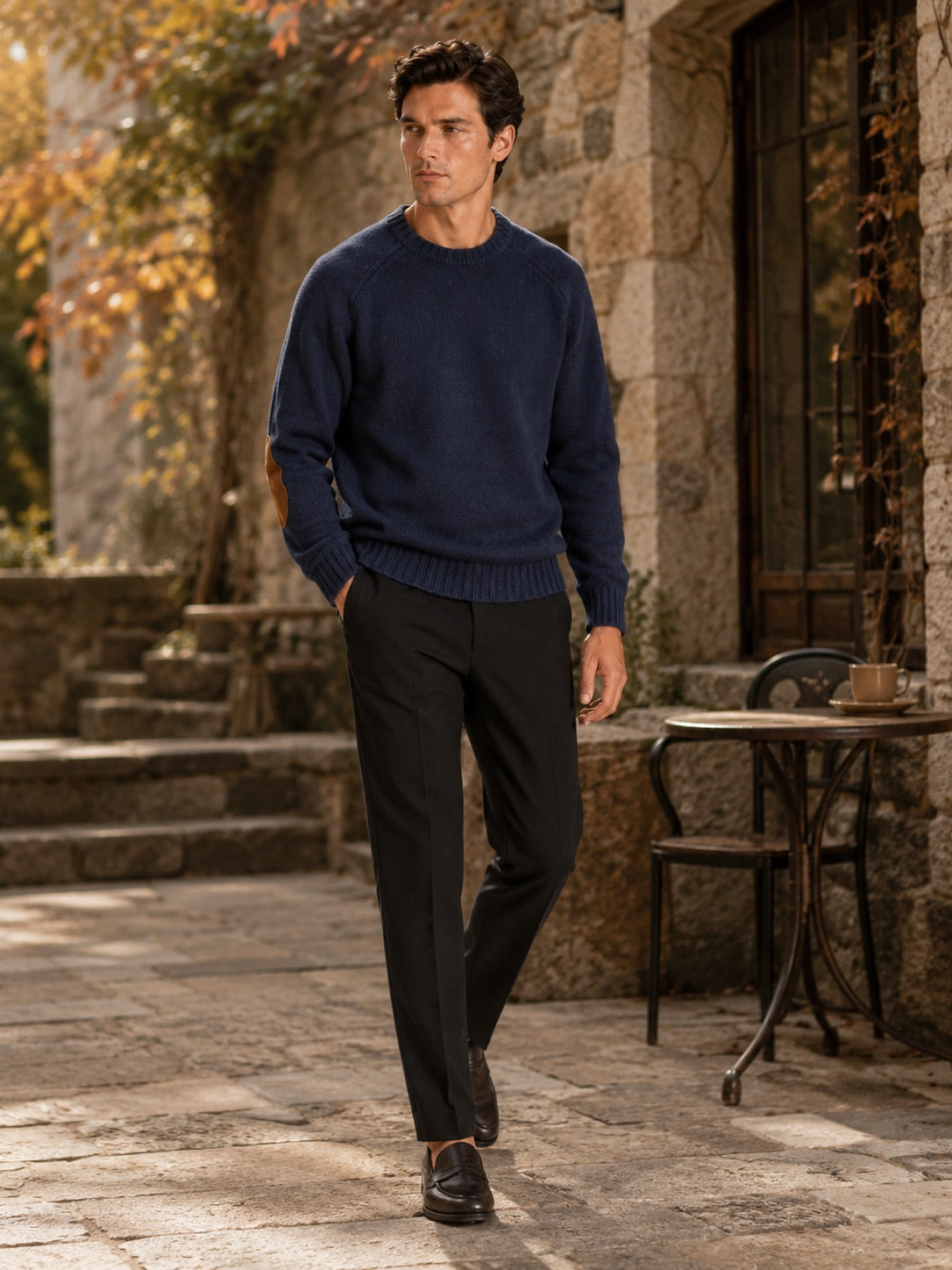 Men’s Crew Neck Wool Knit Jumper Thick Loose Fit Autumn Winter Pullover for Casual and Everyday Wear