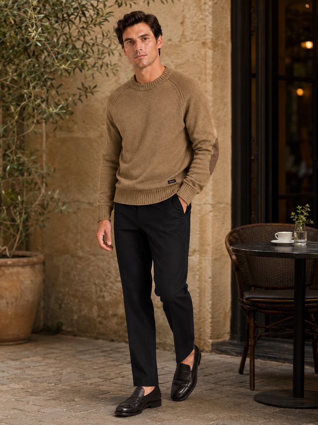Men’s Crew Neck Wool Knit Jumper Thick Loose Fit Autumn Winter Pullover for Casual and Everyday Wear