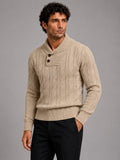 Men’s Cable Knit Fisherman V-Neck Jumper Warm Long Sleeve Autumn Winter Pullover for Casual and Outdoor Wear