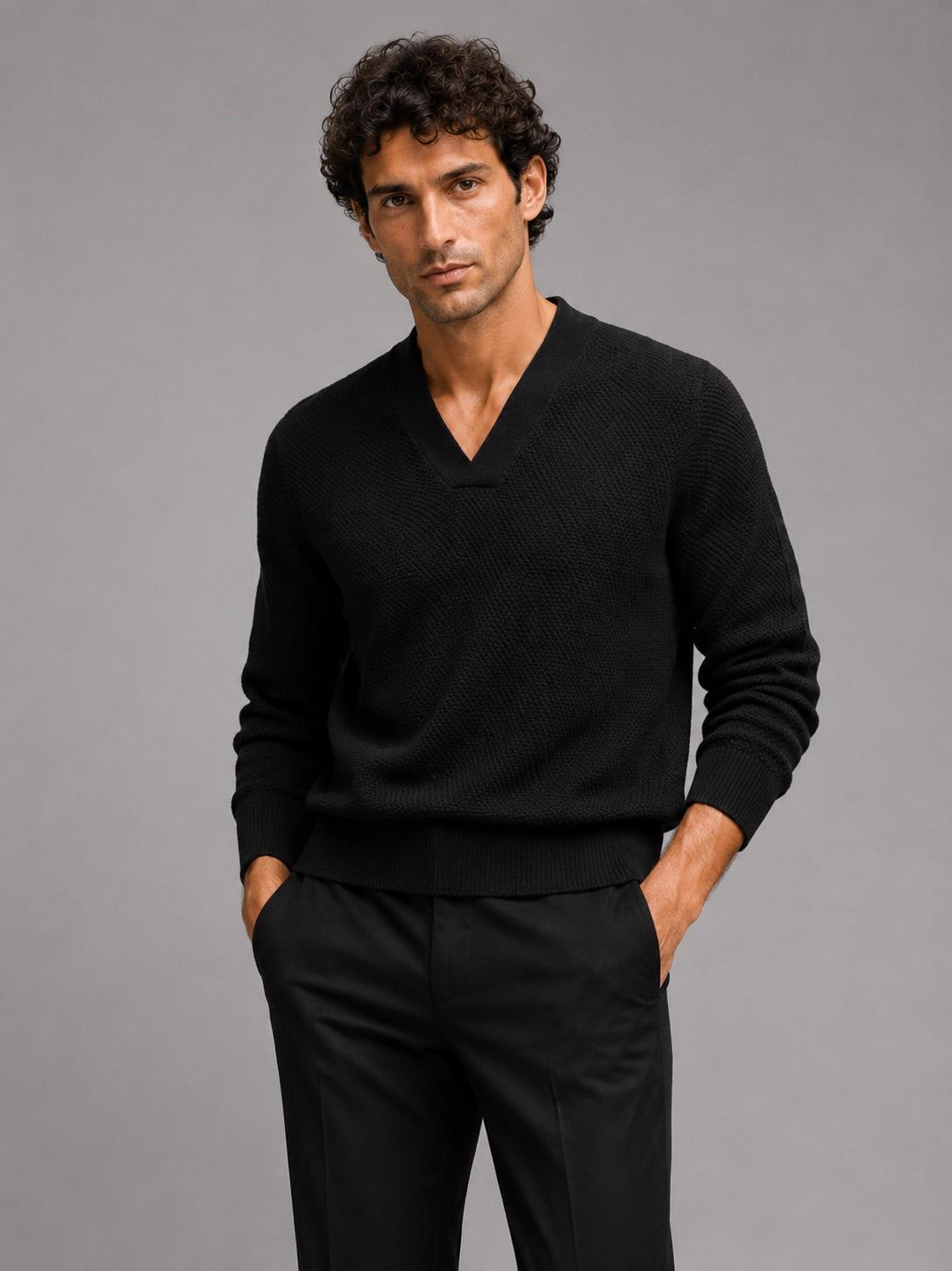 Men’s V-Neck Jumper Heavyweight Knit Thick Long Sleeve Autumn Winter Pullover for Business Casual and Stylish Everyday Wear