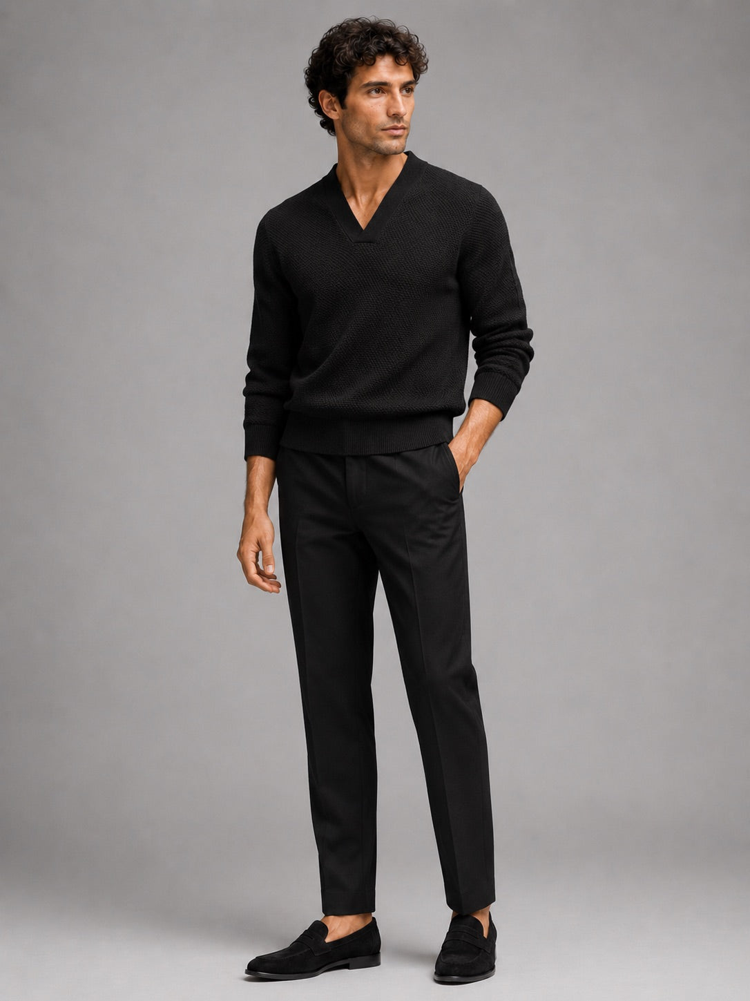 Men’s V-Neck Jumper Heavyweight Knit Thick Long Sleeve Autumn Winter Pullover for Business Casual and Stylish Everyday Wear